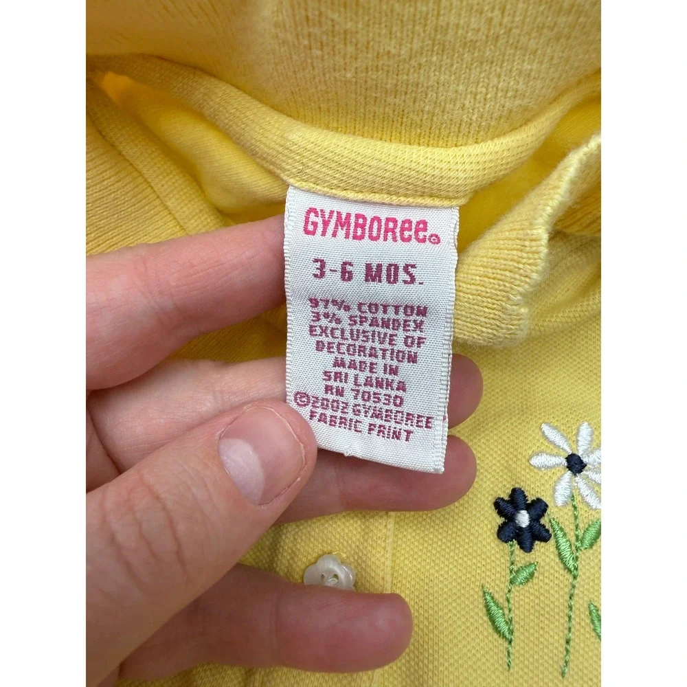 Vintage Gymboree Baby Girl Polo Bodysuit 3-6M Yellow Floral 2002‎ Y2K